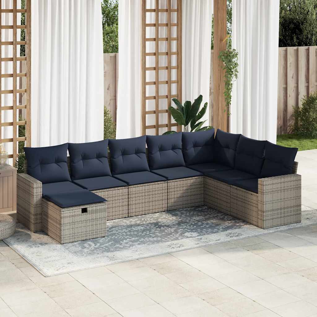 8-delige Loungeset met kussens poly rattan grijs – afbeelding 1