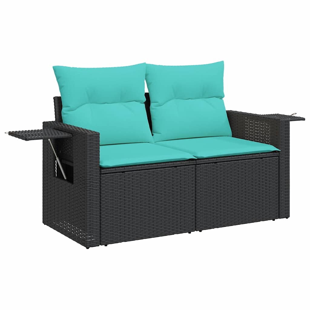 4-delige Loungeset met kussens poly rattan zwart – afbeelding 3
