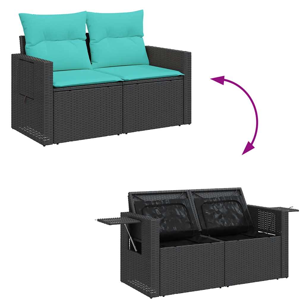 4-delige Loungeset met kussens poly rattan zwart – afbeelding 6