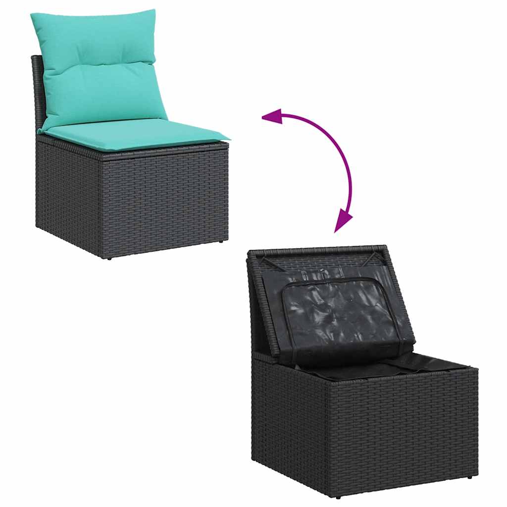 4-delige Loungeset met kussens poly rattan zwart – afbeelding 7