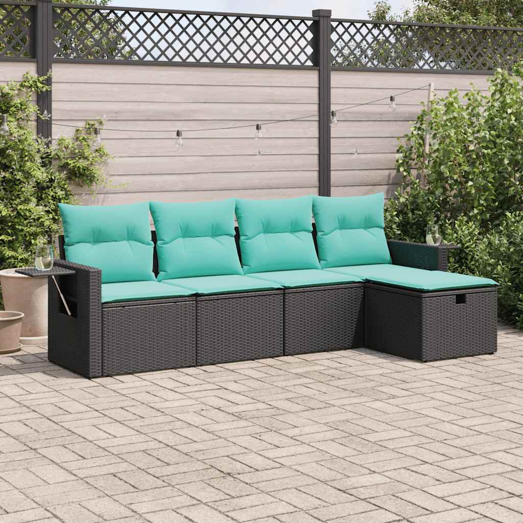 5-delige Loungeset met kussens poly rattan zwart – afbeelding 1