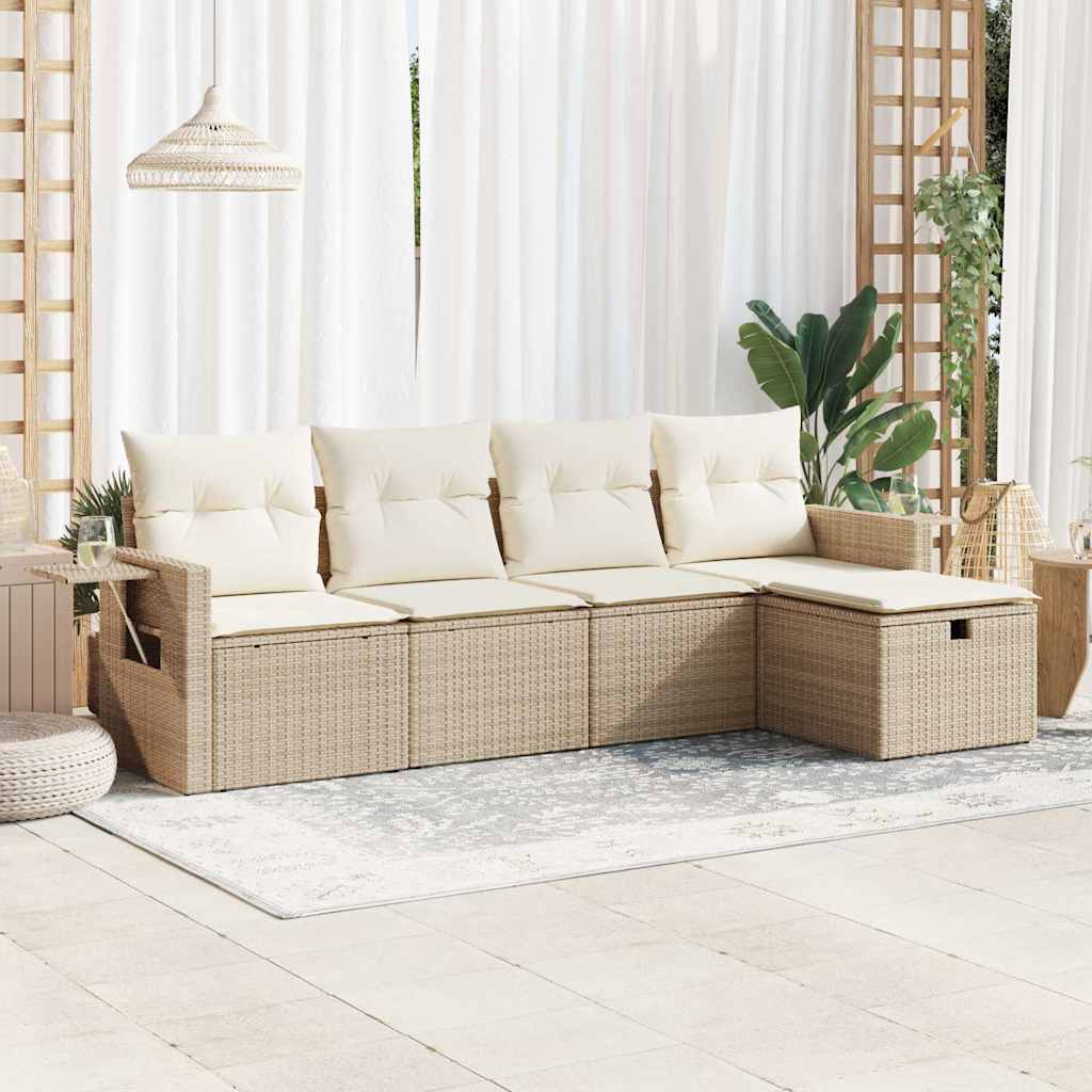 5-delige Loungeset met kussens poly rattan beige – afbeelding 1