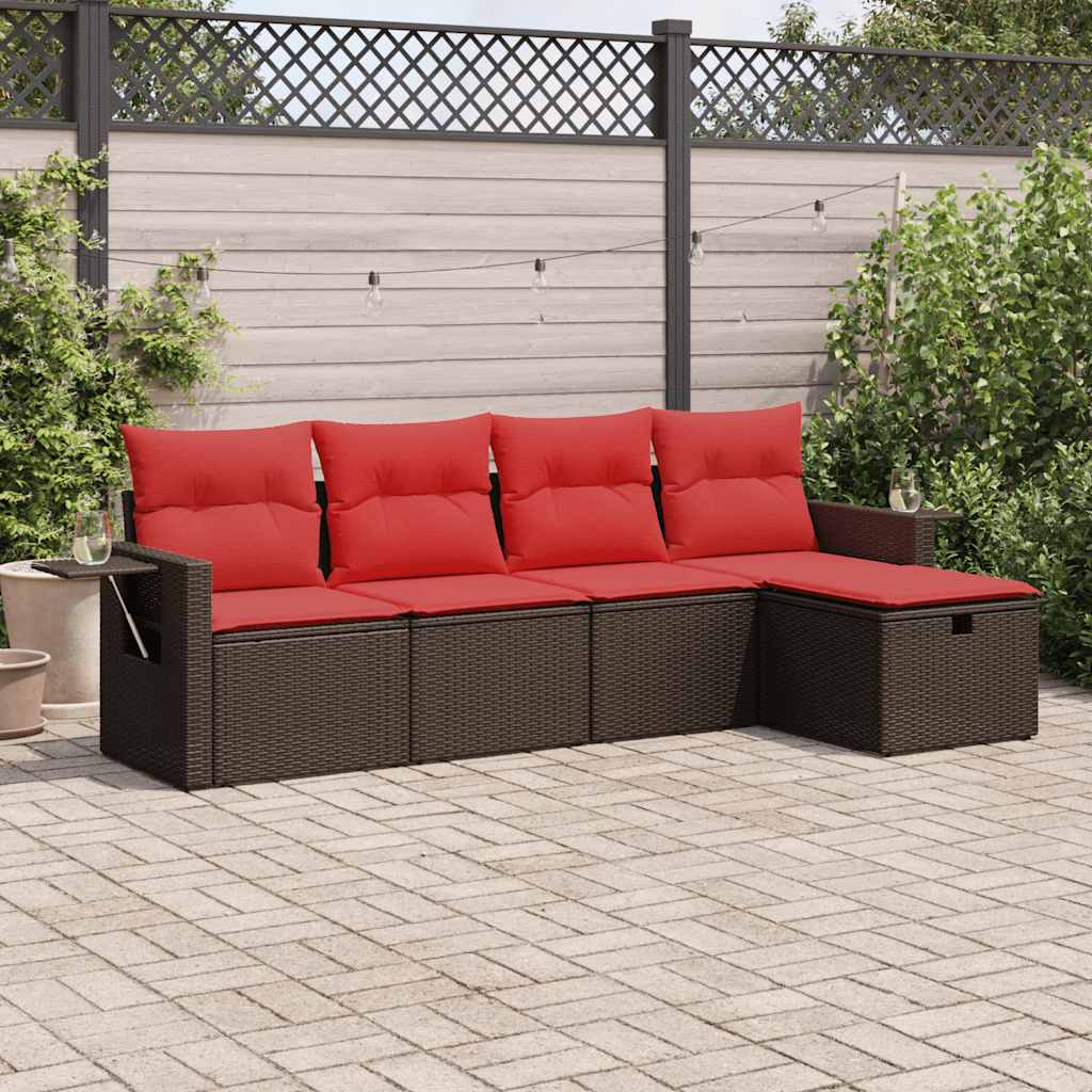 5-delige Loungeset met kussens poly rattan bruin – afbeelding 1