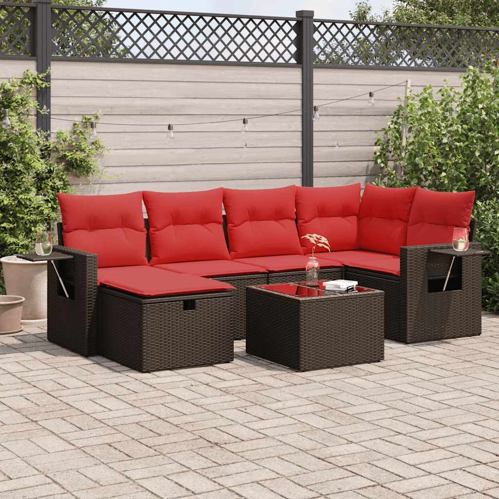 7-delige Loungeset met kussens poly rattan bruin – afbeelding 1