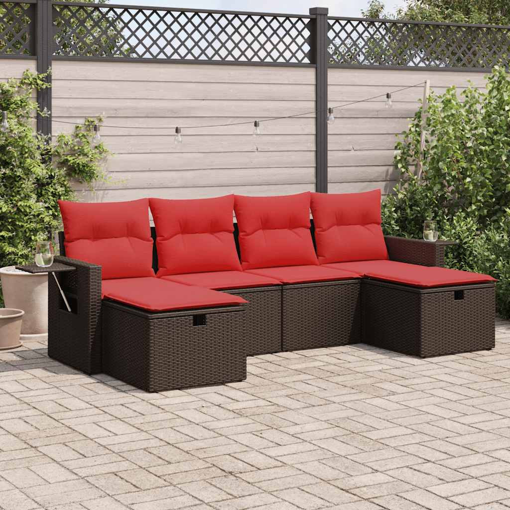 6-delige Loungeset met kussens poly rattan bruin – afbeelding 1