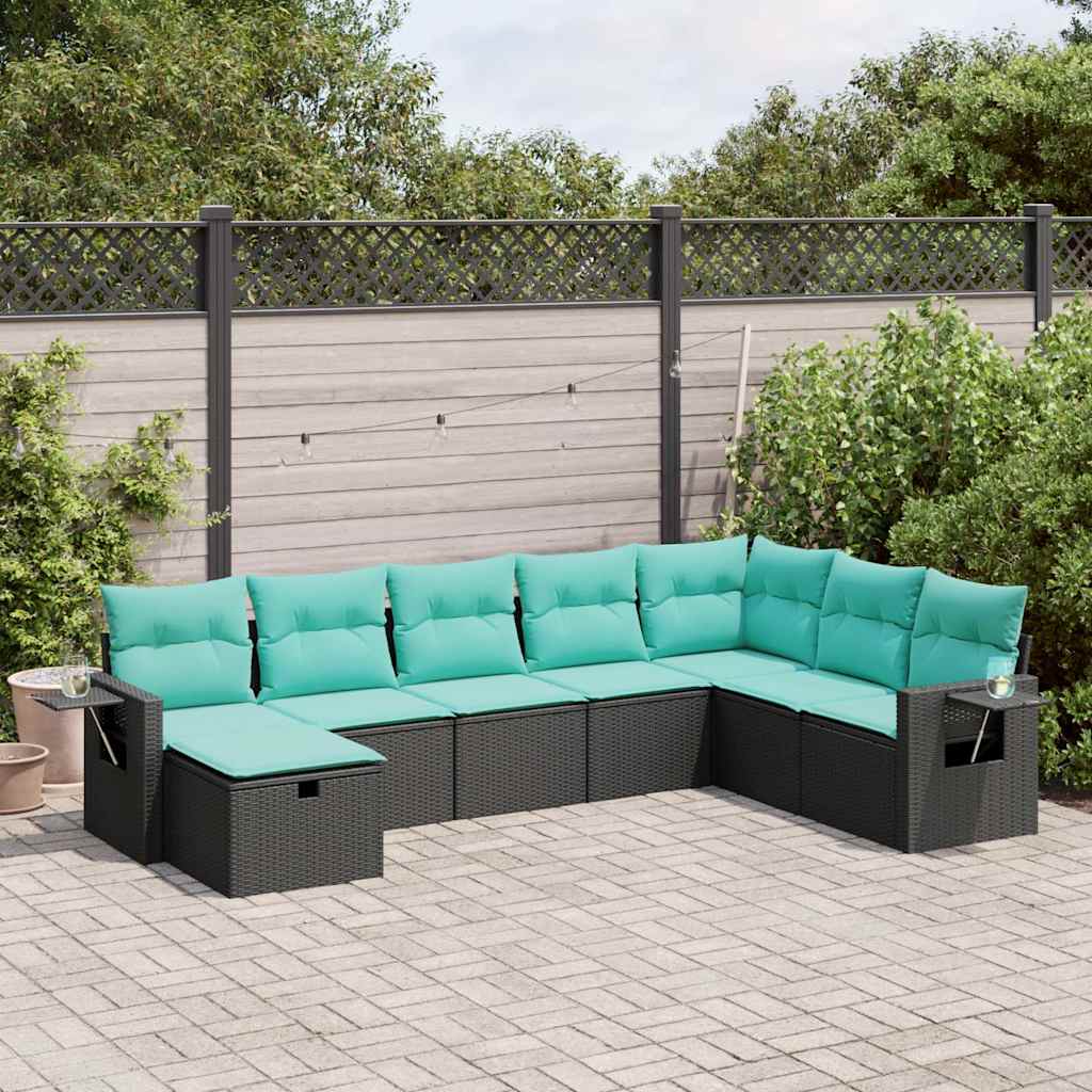 8-delige Loungeset met kussens poly rattan zwart – afbeelding 1