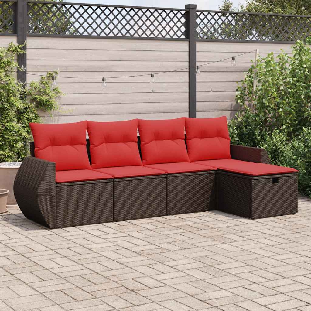 5-delige Loungeset met kussens poly rattan bruin – afbeelding 1