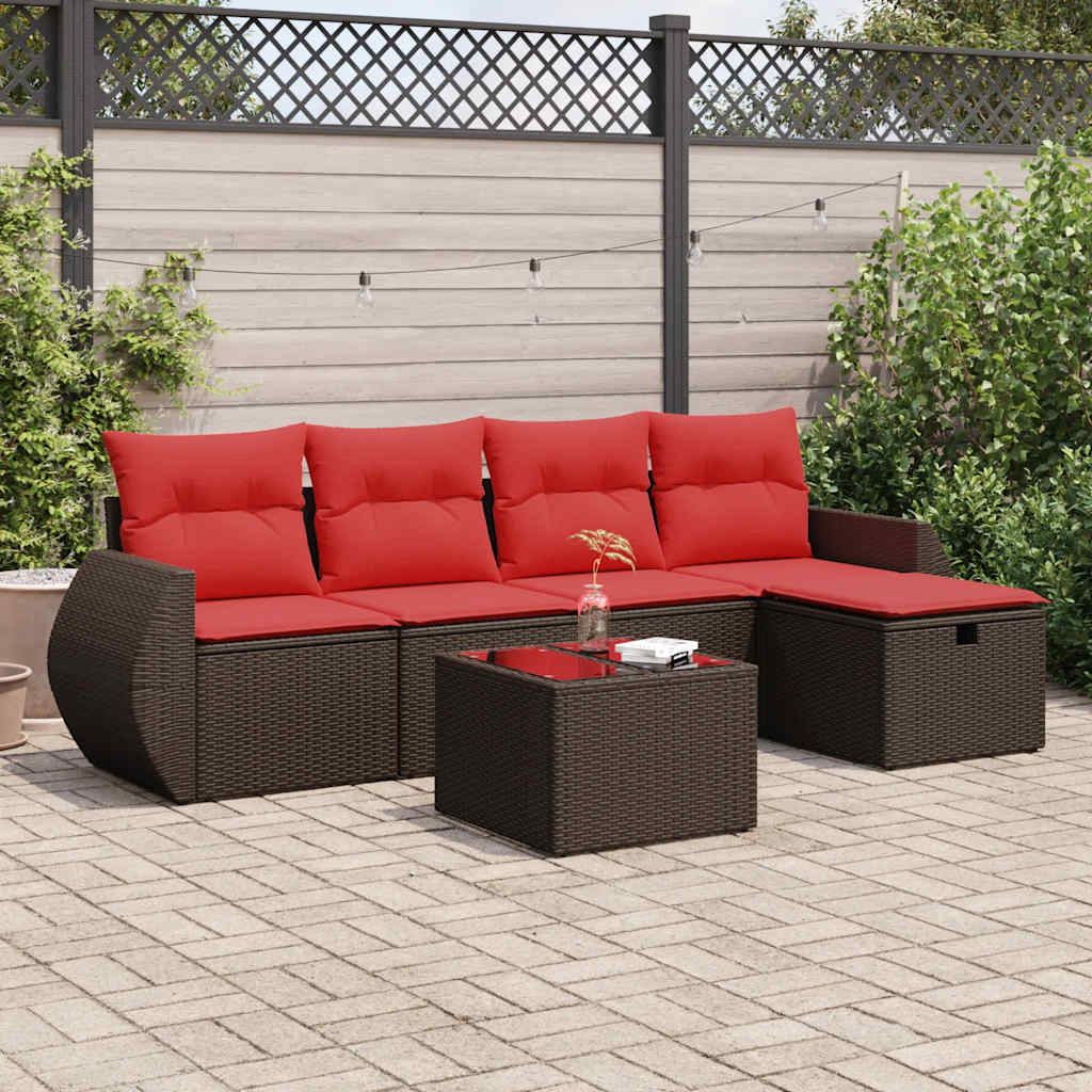 6-delige Loungeset met kussens poly rattan bruin – afbeelding 1