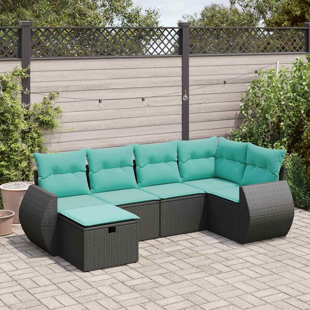 6-delige Loungeset met kussens poly rattan zwart – afbeelding 1