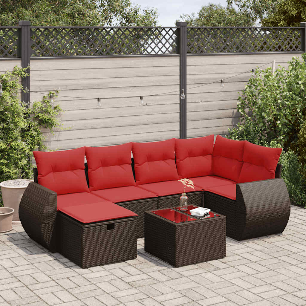 7-delige Loungeset met kussens poly rattan bruin – afbeelding 1