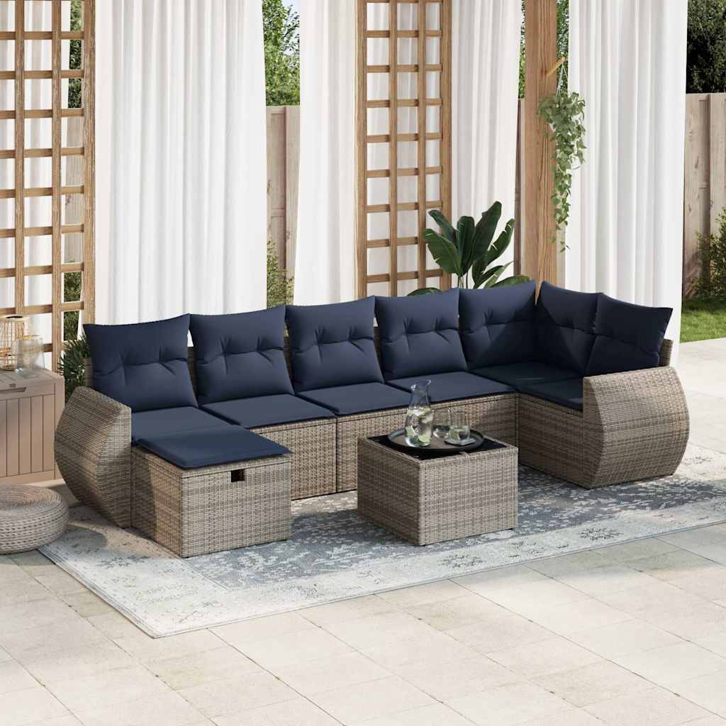 8-delige Loungeset met kussens poly rattan grijs – afbeelding 1