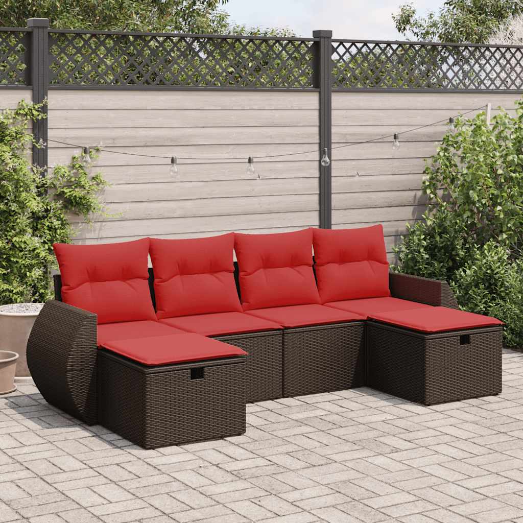 6-delige Loungeset met kussens poly rattan bruin – afbeelding 1