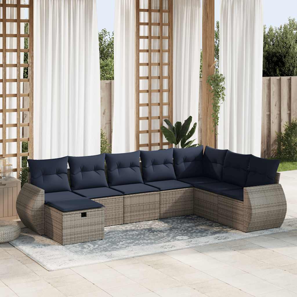 8-delige Loungeset met kussens poly rattan grijs – afbeelding 1