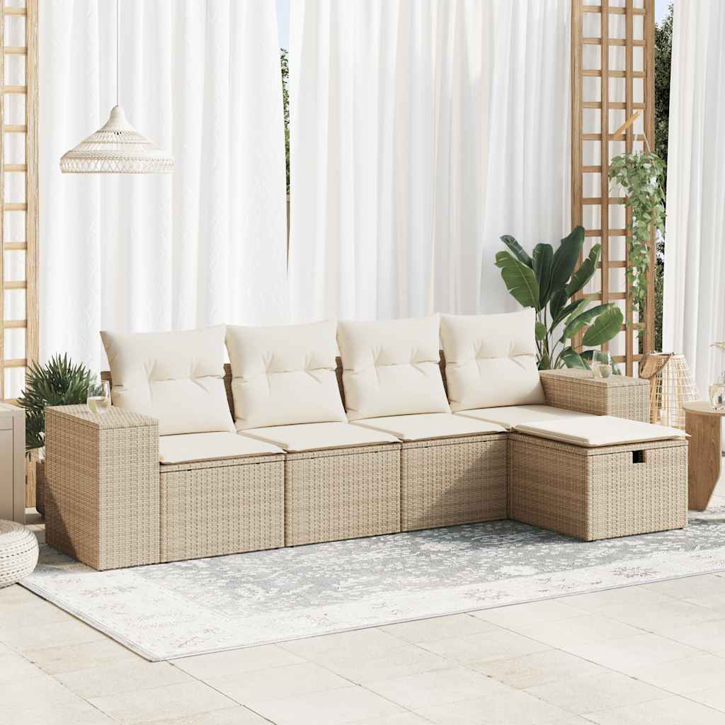 5-delige Loungeset met kussens poly rattan beige – afbeelding 1