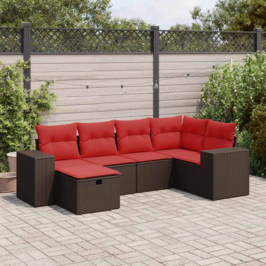 6-delige Loungeset met kussens poly rattan bruin – afbeelding 1