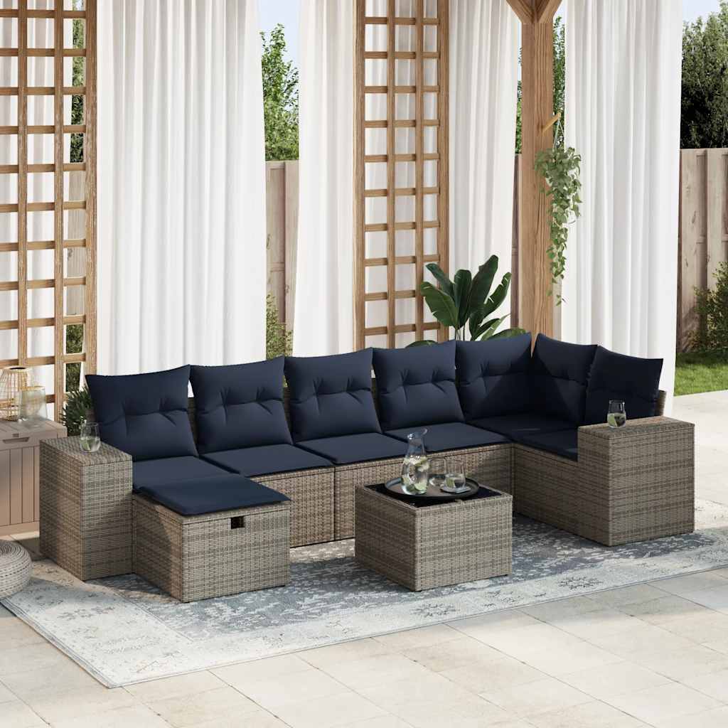 8-delige Loungeset met kussens poly rattan grijs – afbeelding 1