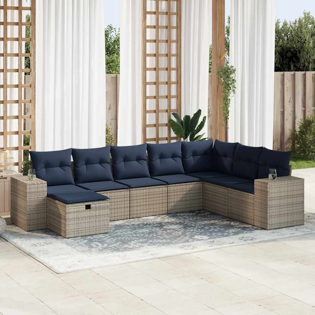 8-delige Loungeset met kussens poly rattan grijs – afbeelding 1