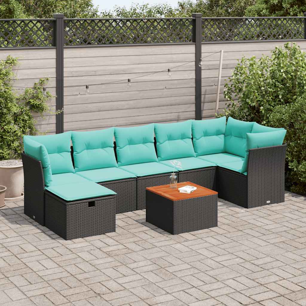 8-delige Loungeset met kussens poly rattan zwart – afbeelding 1