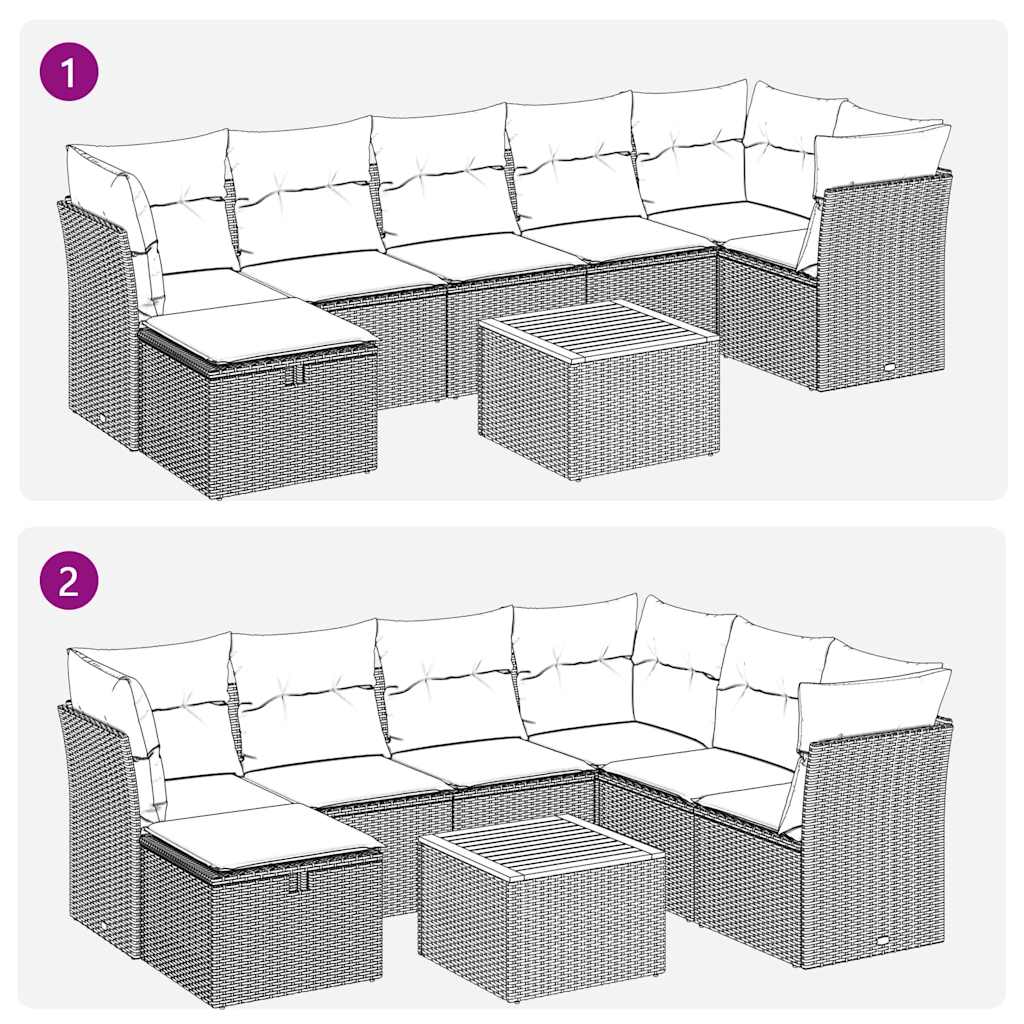 8-delige Loungeset met kussens poly rattan zwart – afbeelding 10