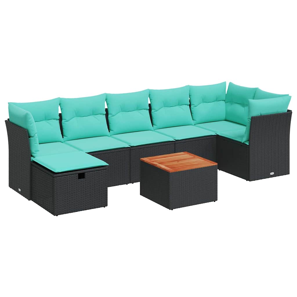 8-delige Loungeset met kussens poly rattan zwart – afbeelding 2