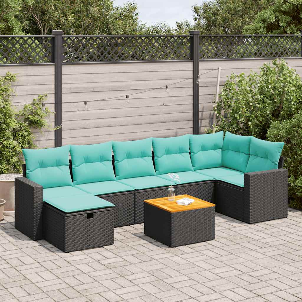 8-delige Loungeset met kussens poly rattan zwart – afbeelding 1