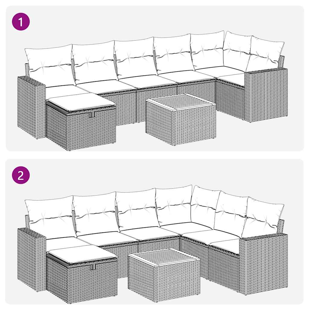 8-delige Loungeset met kussens poly rattan zwart – afbeelding 12