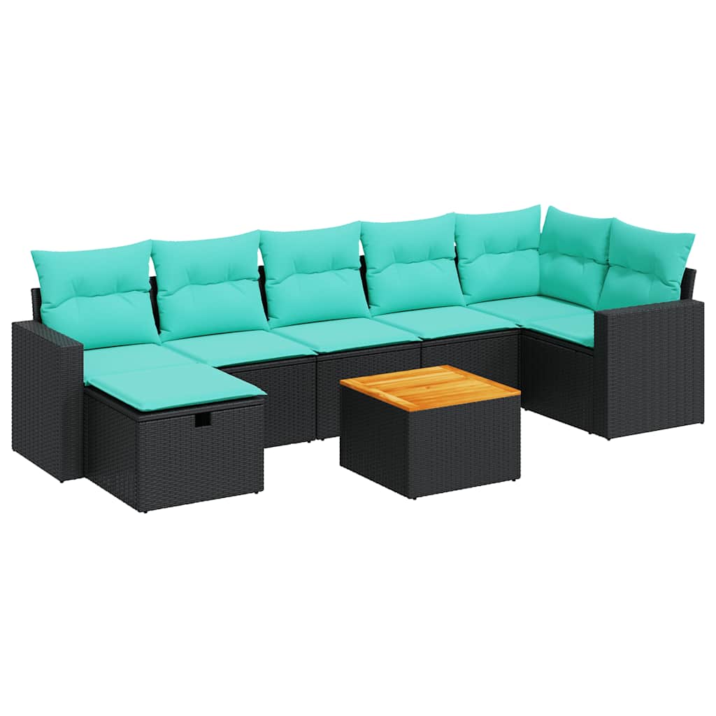 8-delige Loungeset met kussens poly rattan zwart – afbeelding 2