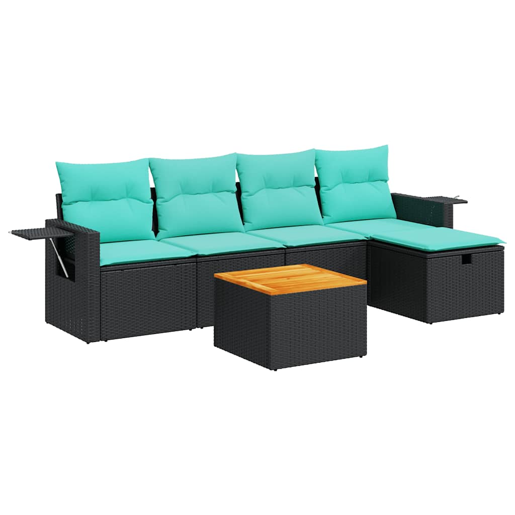 6-delige Loungeset met kussens poly rattan zwart – afbeelding 2