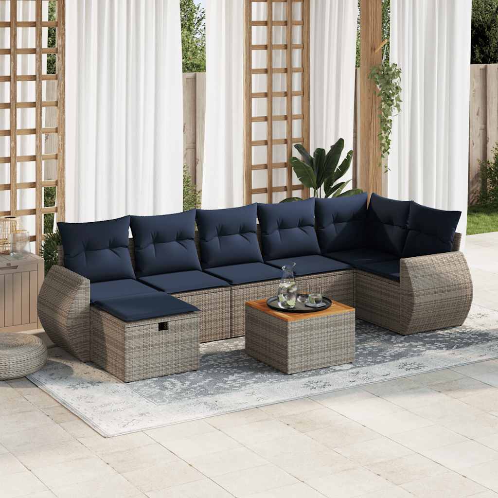 8-delige Loungeset met kussens poly rattan grijs – afbeelding 1