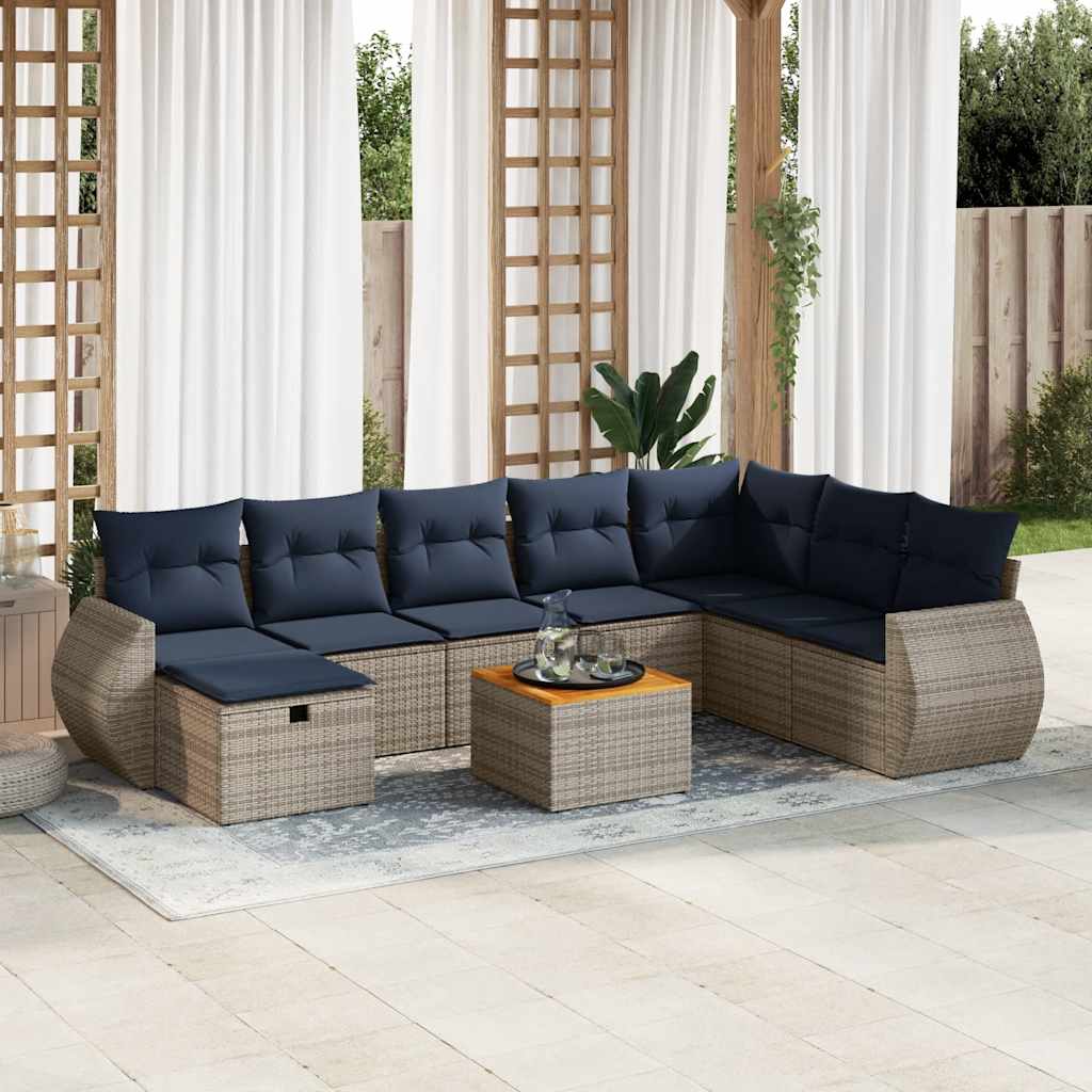 9-delige Loungeset met kussens poly rattan grijs – afbeelding 1