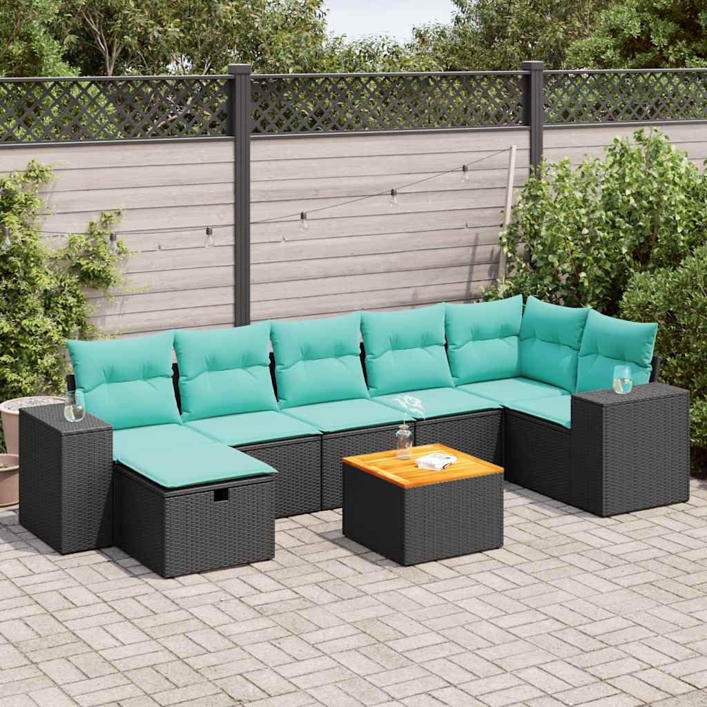 8-delige Loungeset met kussens poly rattan zwart – afbeelding 1