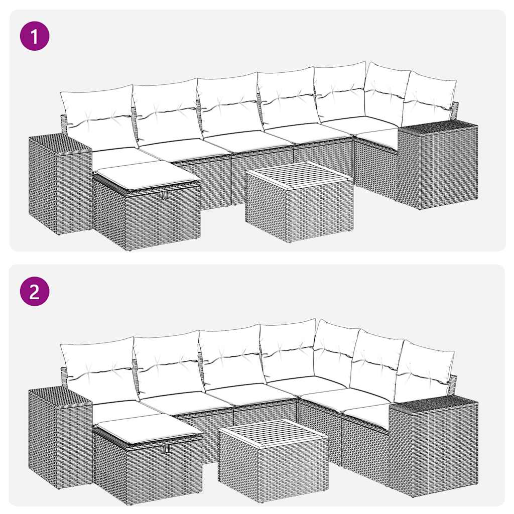 8-delige Loungeset met kussens poly rattan zwart – afbeelding 12