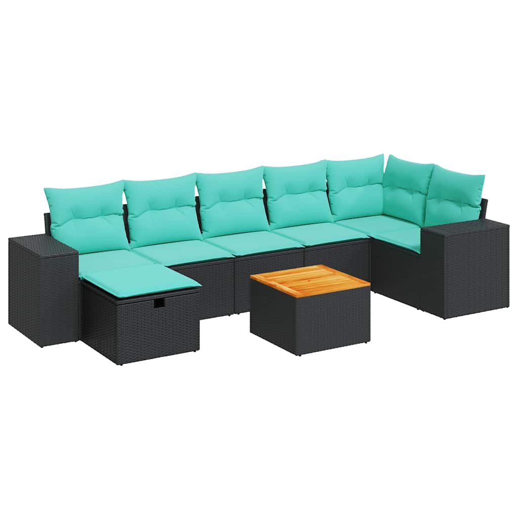 8-delige Loungeset met kussens poly rattan zwart – afbeelding 2