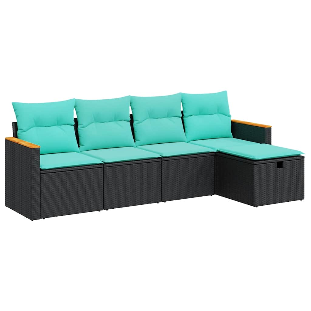 5-delige Loungeset met kussens poly rattan zwart – afbeelding 2