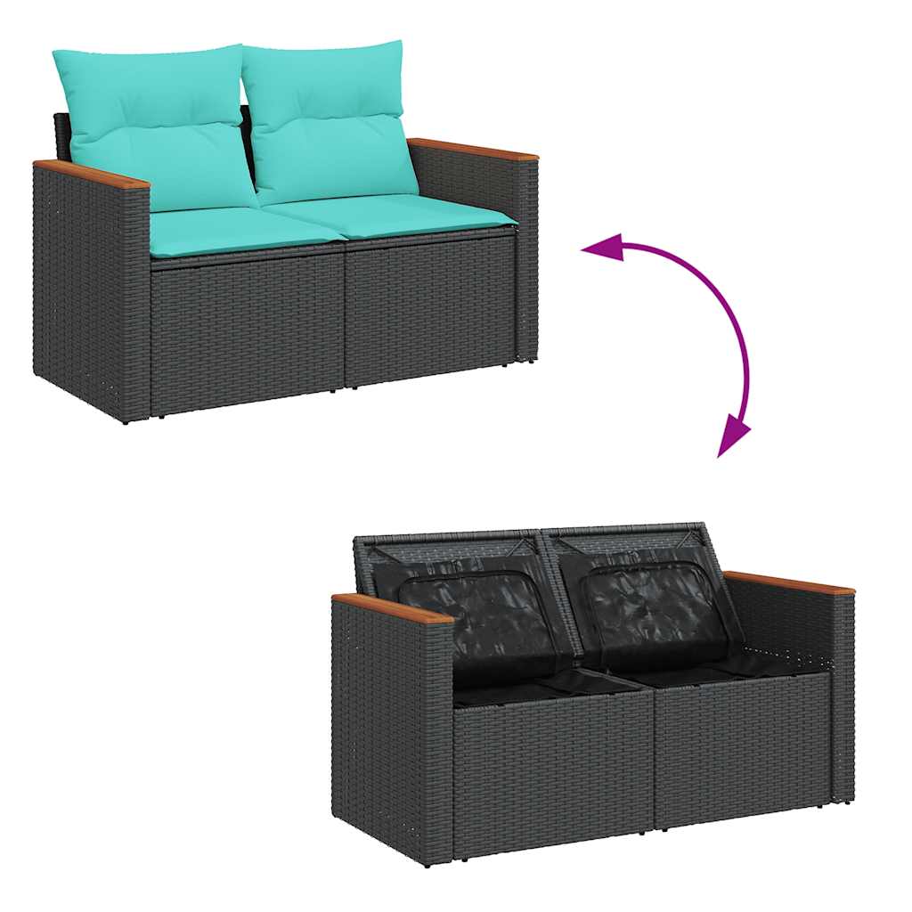 5-delige Loungeset met kussens poly rattan zwart – afbeelding 8