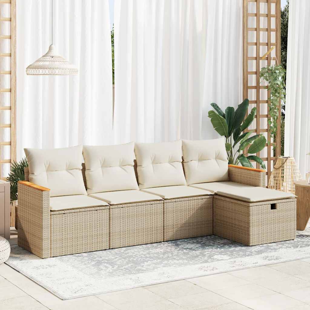 5-delige Loungeset met kussens poly rattan beige – afbeelding 1