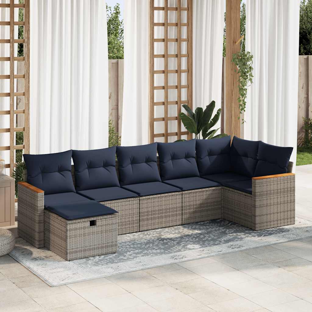 7-delige Loungeset met kussens poly rattan grijs – afbeelding 1