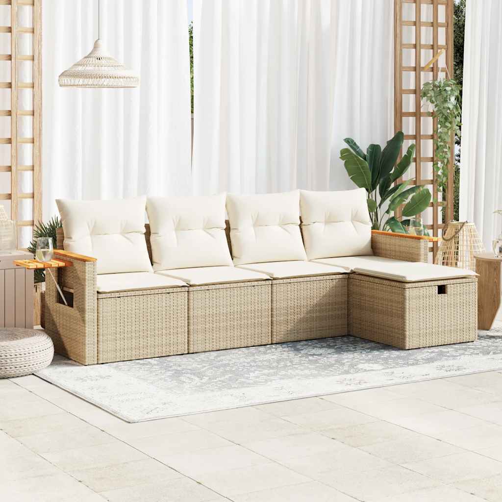 5-delige Loungeset met kussens poly rattan beige – afbeelding 1