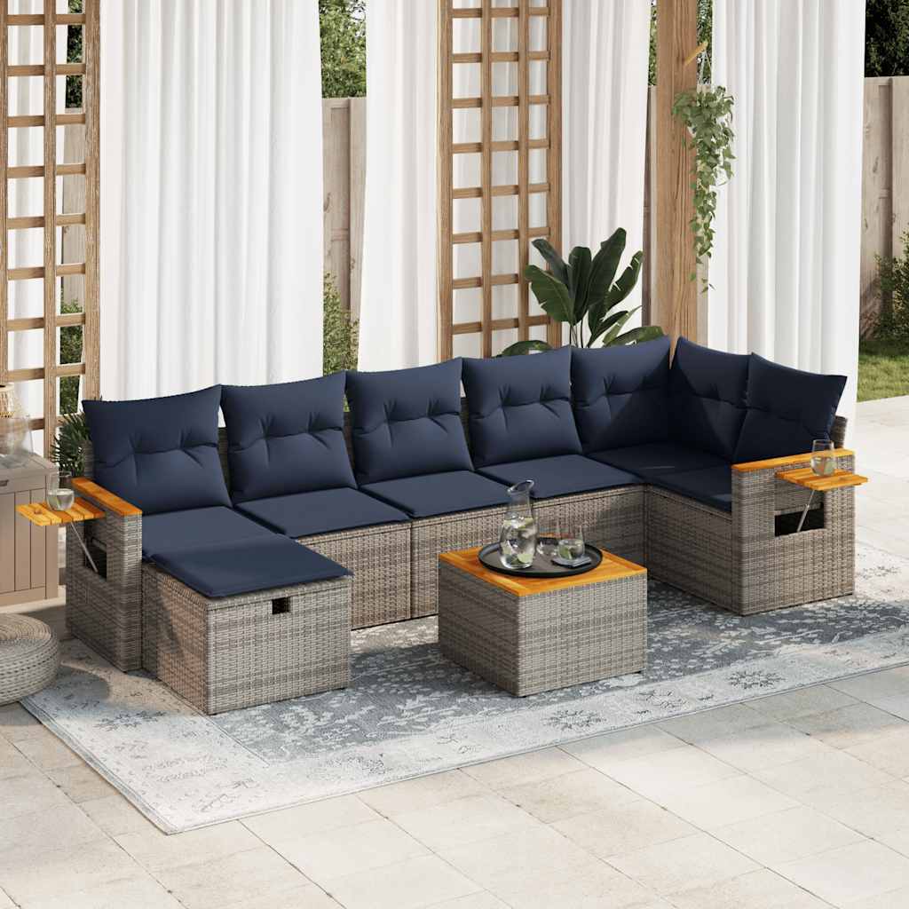 8-delige Loungeset met kussens poly rattan grijs – afbeelding 1