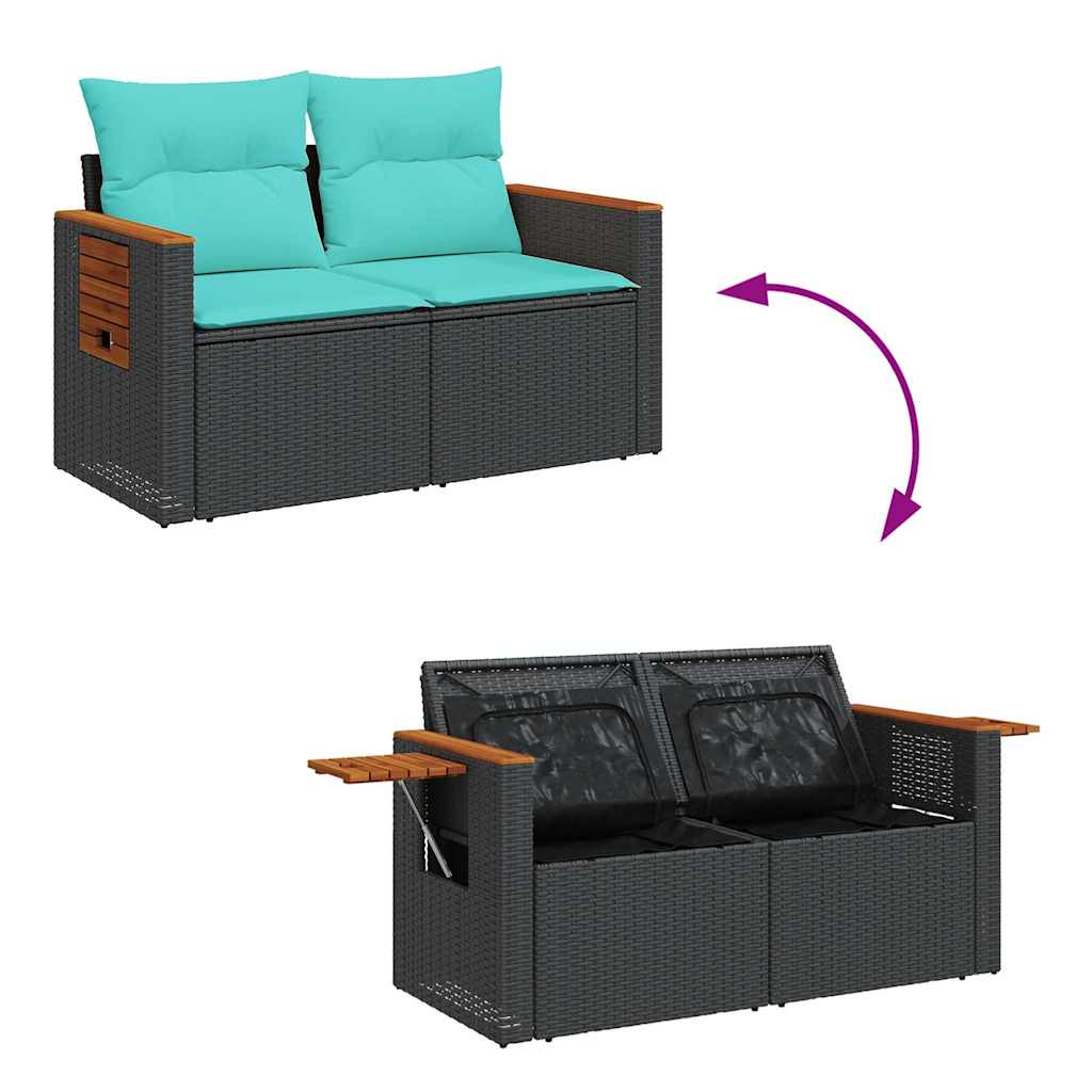 6-delige Loungeset met kussens poly rattan zwart – afbeelding 7