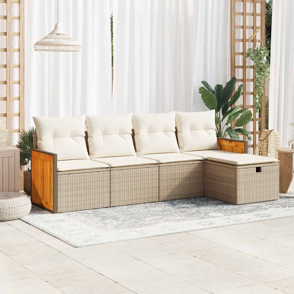 5-delige Loungeset met kussens poly rattan beige – afbeelding 1