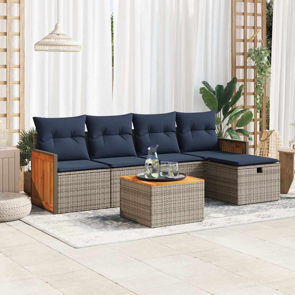 6-delige Loungeset met kussens poly rattan grijs – afbeelding 1