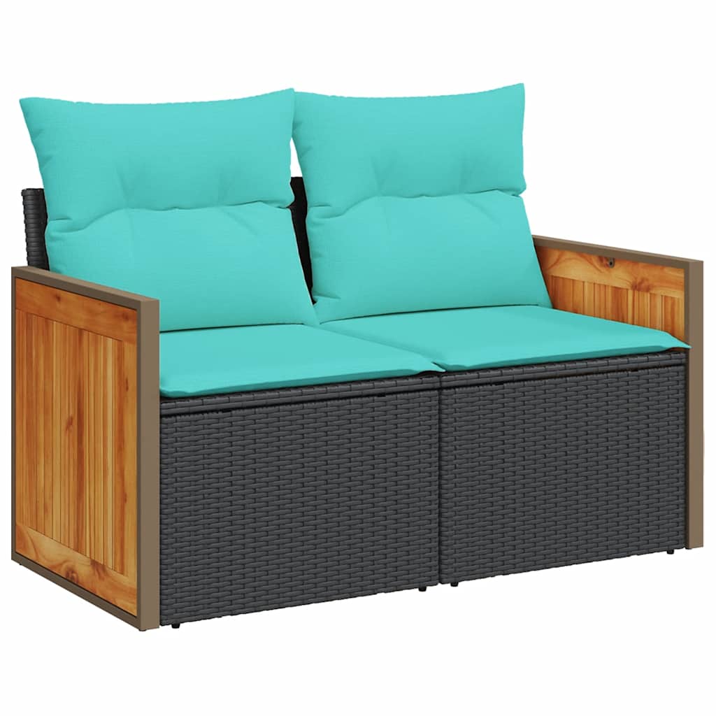 6-delige Loungeset met kussens poly rattan zwart – afbeelding 4