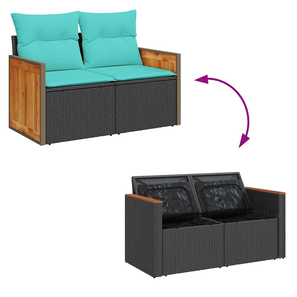 6-delige Loungeset met kussens poly rattan zwart – afbeelding 7
