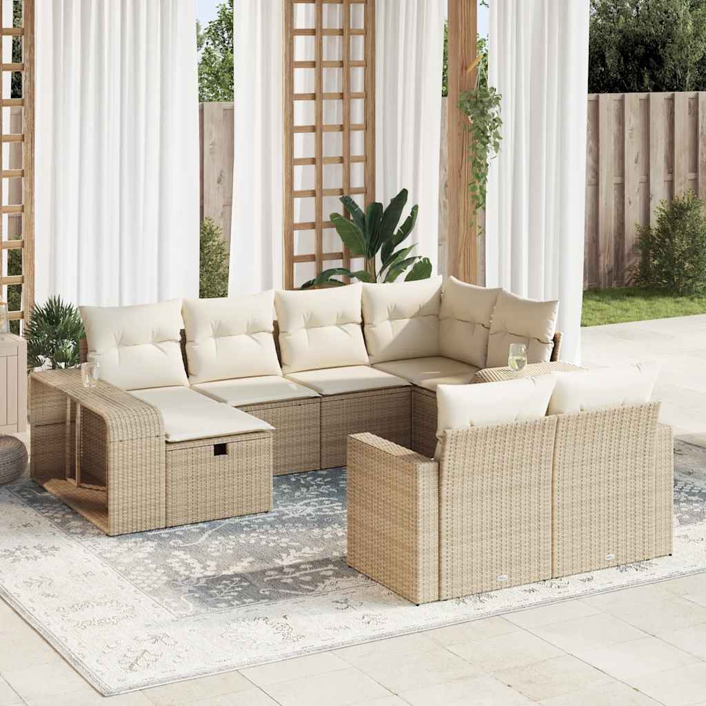 10-delige Loungeset met kussens poly rattan beige – afbeelding 1