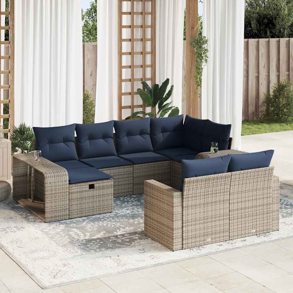10-delige Loungeset met kussens poly rattan grijs – afbeelding 1