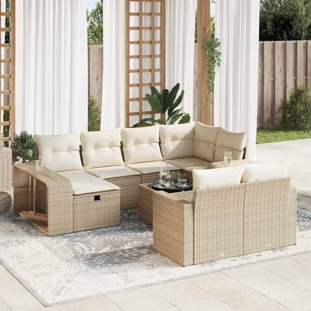 11-delige Tuinset met kussens poly rattan beige – afbeelding 1
