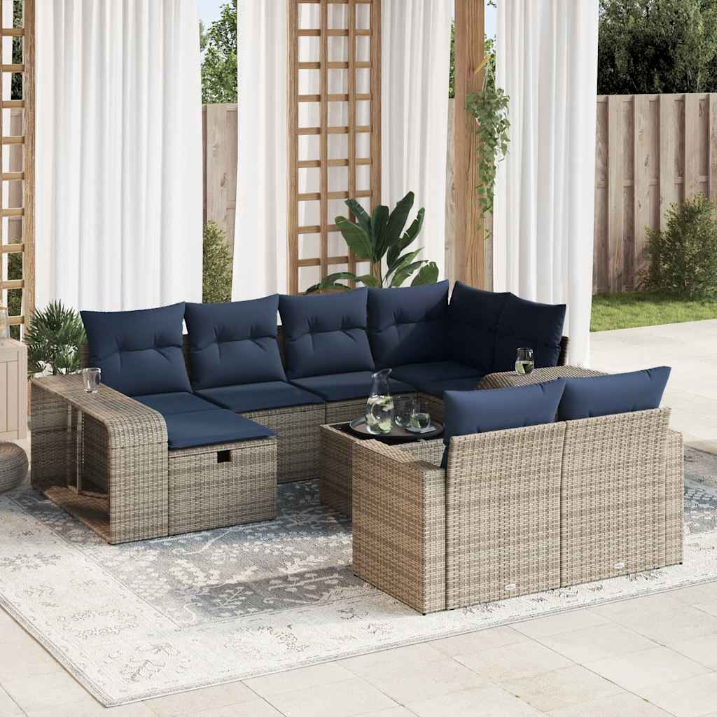 11-delige Loungeset met kussens poly rattan grijs – afbeelding 1