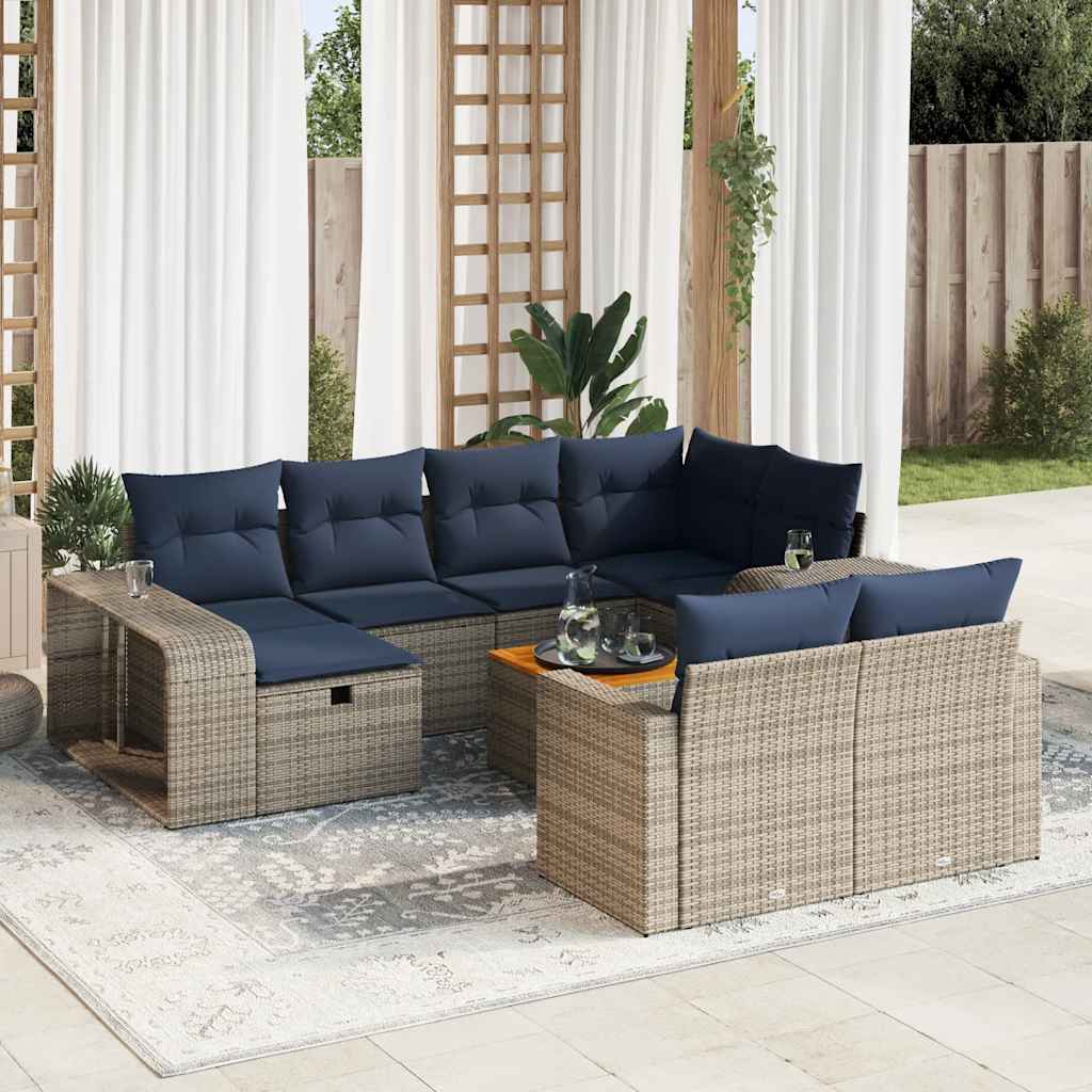 11-delige Loungeset met kussens poly rattan grijs – afbeelding 1