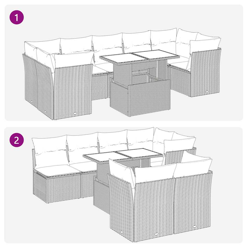 8-delige Loungeset met kussens poly rattan zwart – afbeelding 9
